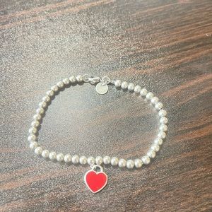 Tiffany red heart tag bead bracelet in silver M
